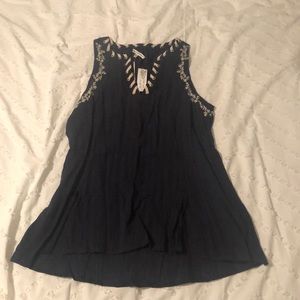 NWT Black Swan Navy Tank w/ Ivory Embroidery (S)